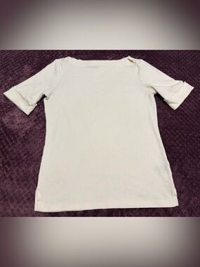 Lauren Ralph Lauren White Short-Sleeve Boatneck Top with Gold Accent